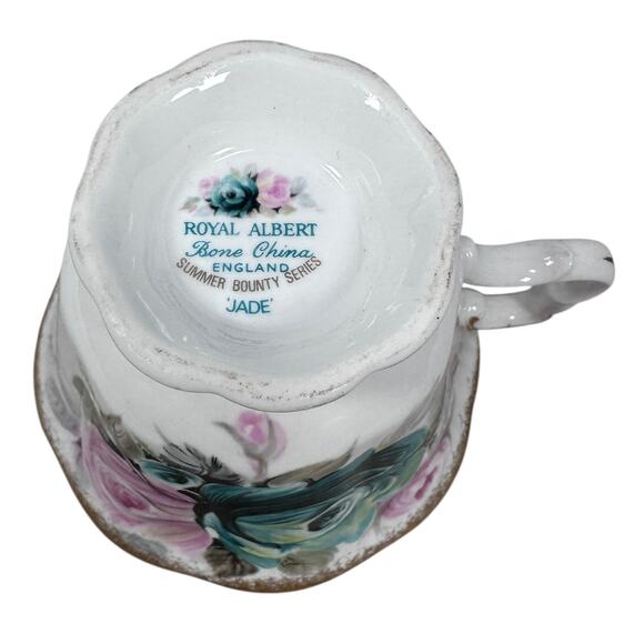 Royal Albert Summer Bounty Series Jade Cup & Saucer Set White Bone China England - Picture 7 of 12